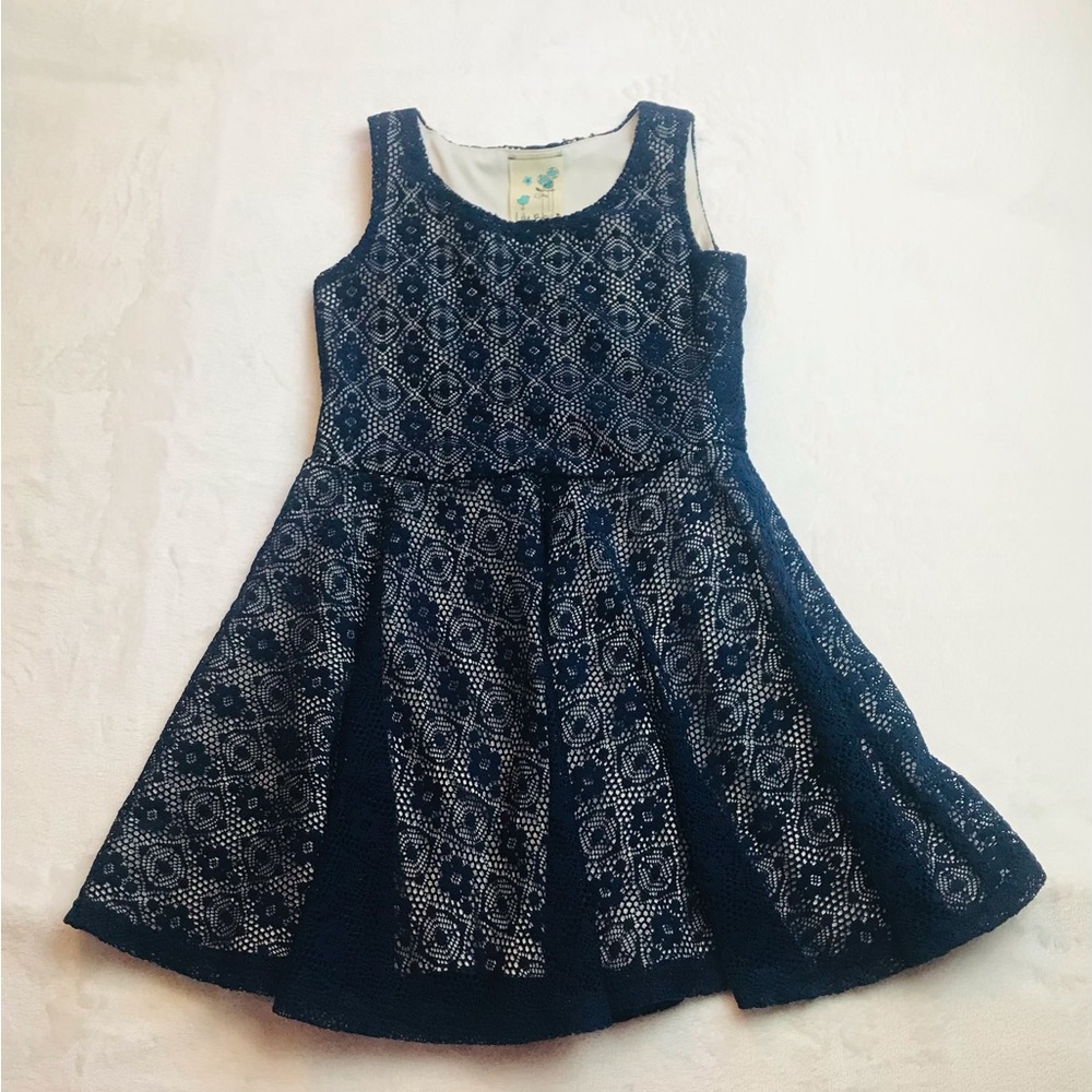 Lily Bleu Girls Dress Spring Summer 5 Navy Lace Sleeveless *Flaw*